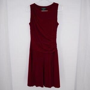 Lauren Ralph Lauren Women's Sleeveless Ruched Jersey Dress Burgundy Red Size 10